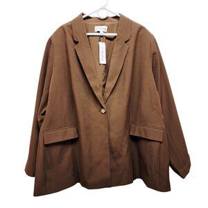 The Drop Womens Oversized Single Button Camel Brown Blazer Jacket Size 5X